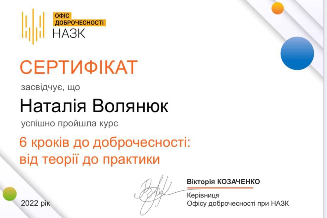 Сертифікат Волянюк